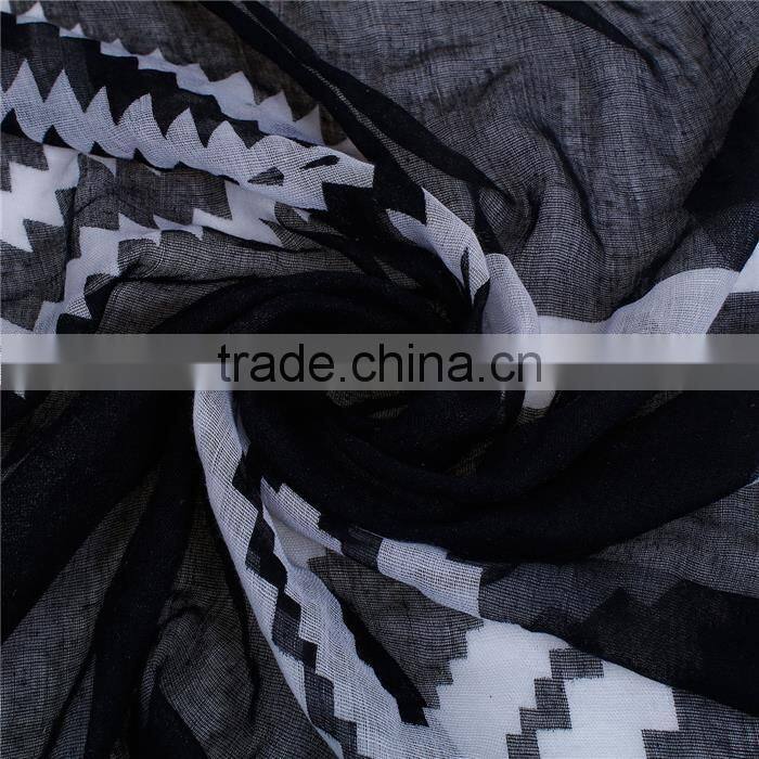 Voile Scarves & Wraps Rectangle White Black Geometric Yiwu Scarf