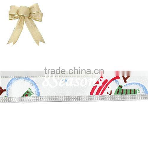 White Christmas Snowman Pattern Satin Ribbon For Christmas Decoration 25.0mm