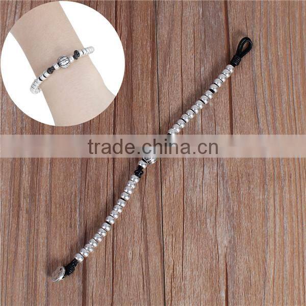 Wax Rope Hand Made Beaded Bracelets Antique Silver Black Halloween Pumpkin Round 21cm long
