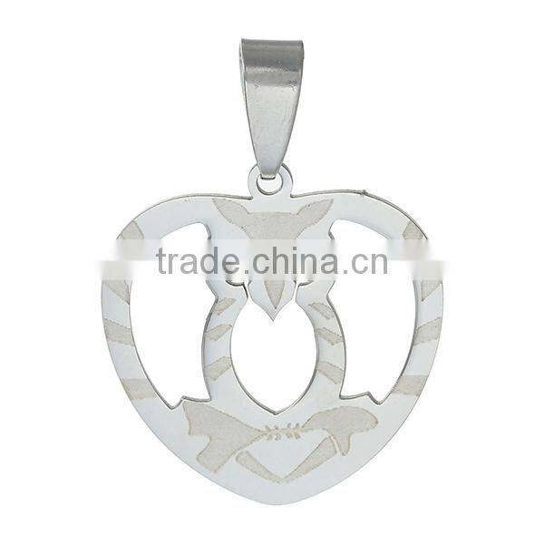 Stainless Steel Pendants Heart Silver Tone Halloween Owl Carved Hollow 34mm x 25mm