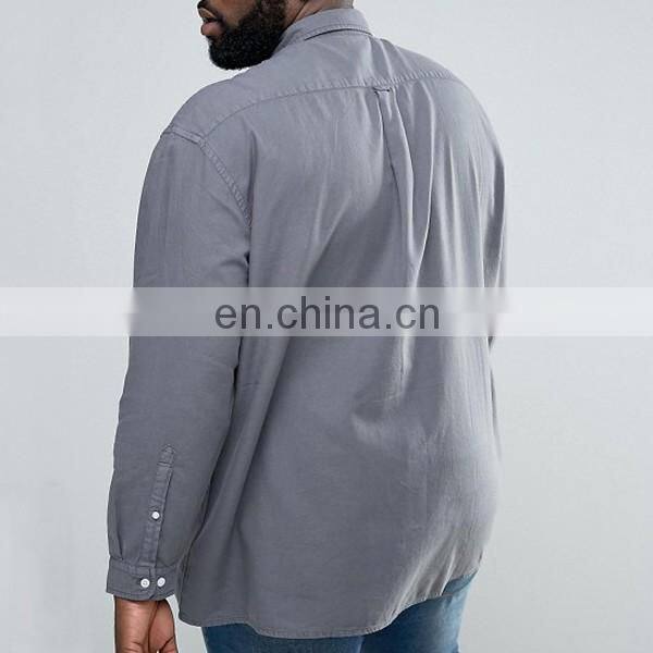 2017 plus size men's clothing western shirt with grey wash cotton shirt