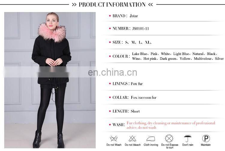 Women hooded pink real fox fur parka with army green shell material