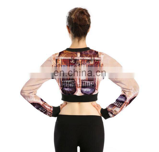 Women fashion printing pattern polyester jacket cool long slevee zipper jacket for women
