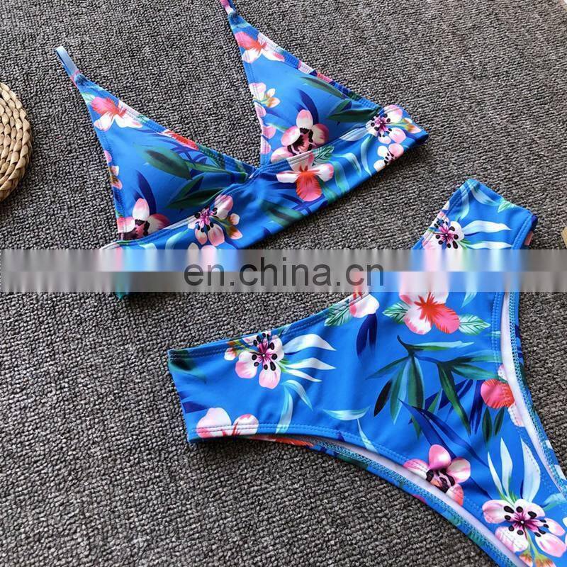 Floral Push Up Brazilian Bikinis Triangle High Cut Bikini Set High Waist Bathing suit Padded Swimwear Swimsuit Women Bodysuit