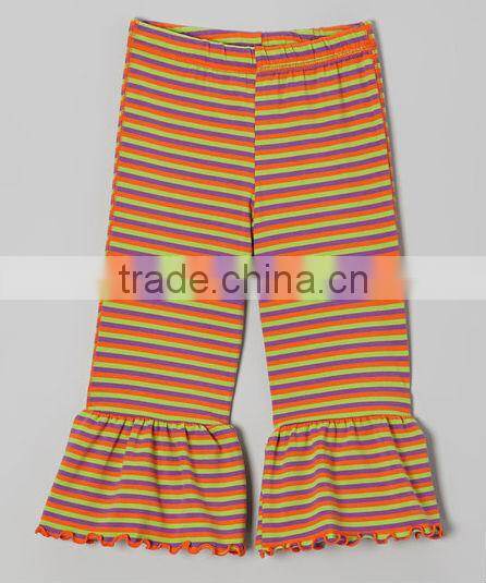 100% cotton ,solid color pant various colors triple ruffle long pant for baby girls