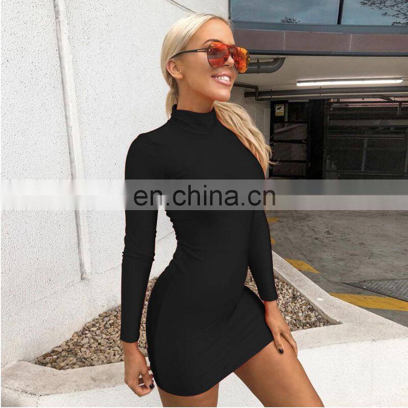 2020 in stock Winter Casual Sexy Long sleeve turtle neck Bodycon Women Short Party Mini Dress Women's Night Club