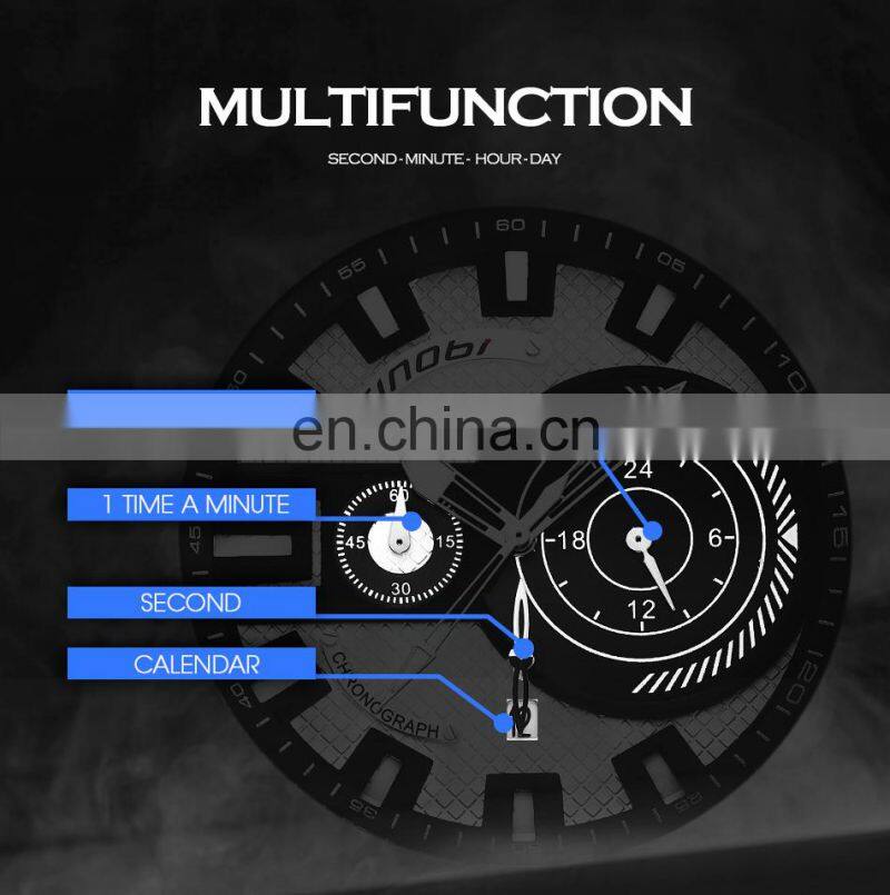 SINOBI Chronograph Men's Watch Calendar Date Function Luminous Soft Leather Band Quartz Watches S9786G Jam Tangan