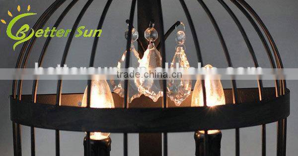 Rural Style Archaize Color 2 Lights Wrought Iron Cage Crystal Wall Lamp