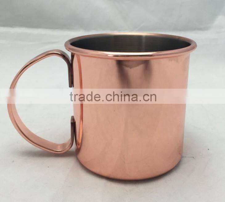 FDA 12oz Copper Plated Beer mugs Vodka mug with stainless steel handle with black laser logo