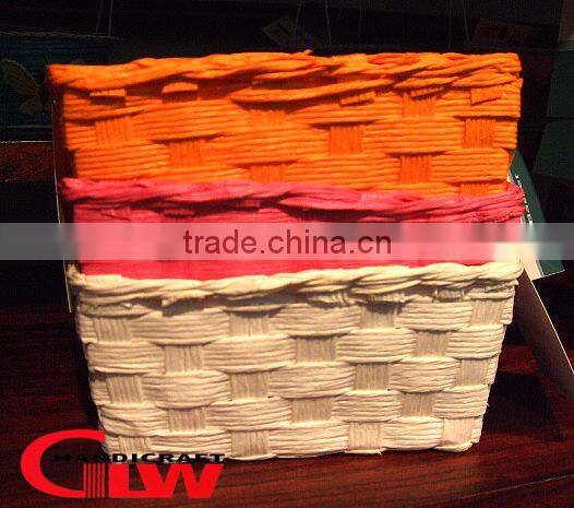 Paper rope basket in assorted colors,cheap gift basket,set of 3