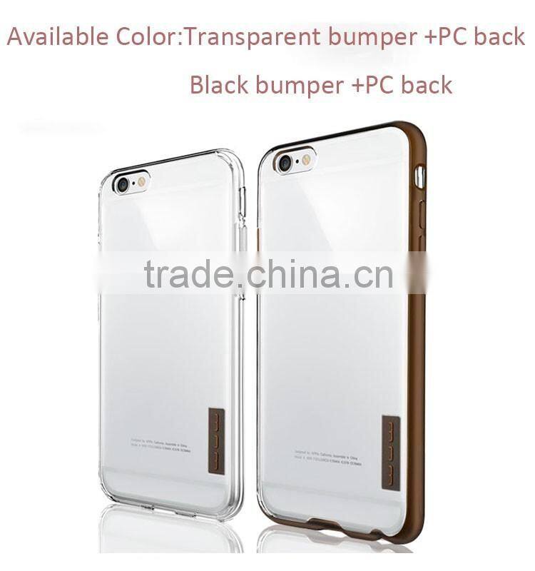 Clear slim transparent acrylic plastic back cover flexible TPU silicone frame bumper hybrid case for iPhone 6