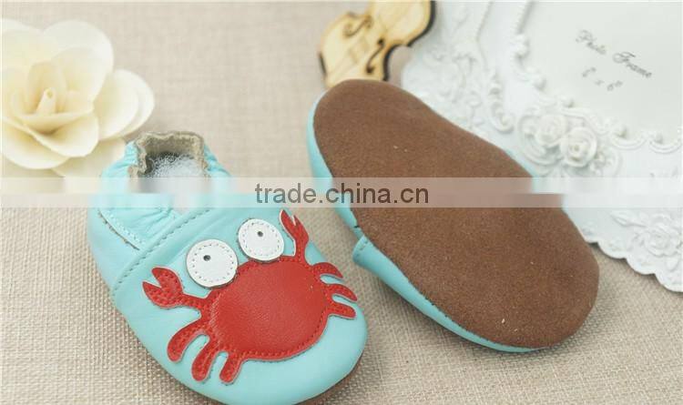 2016 Fashion Style Leather Shoes Crab Full Cowhide Infant Baby Shoes Blue Newborn Soft Bottom Prewalkers