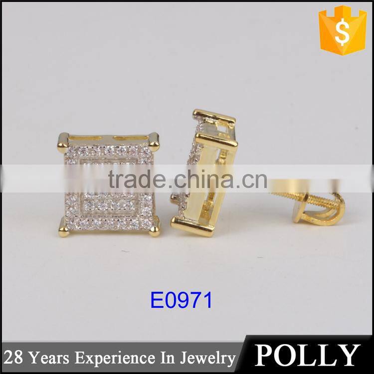 Hip pop jewelry fashion stud earring 925 silver square shape