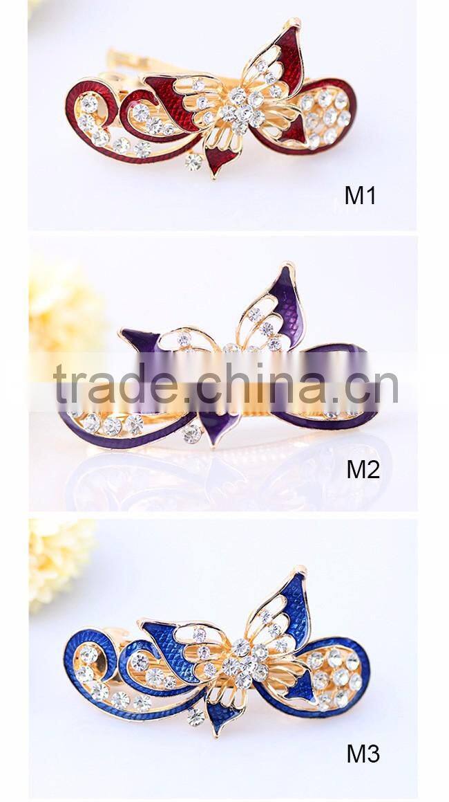 Painted lacquer decoration elegant rhinestone butterfly hair clip hair spring clip,hair clips