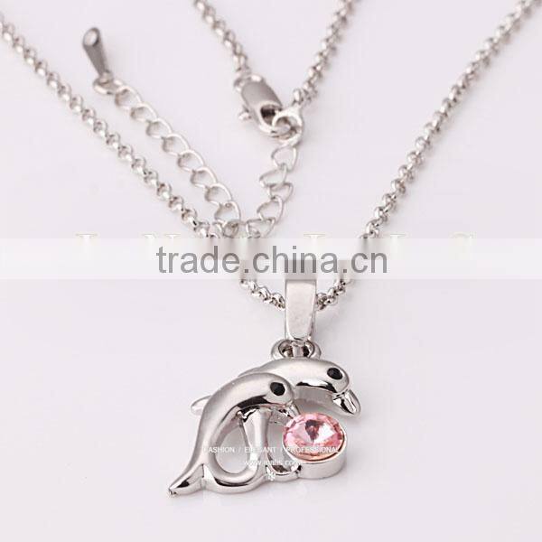 Hot sale marine-themed series, platinum plated pink crystal dolphin fashion neckalce 2013 LKN18KRGPN266