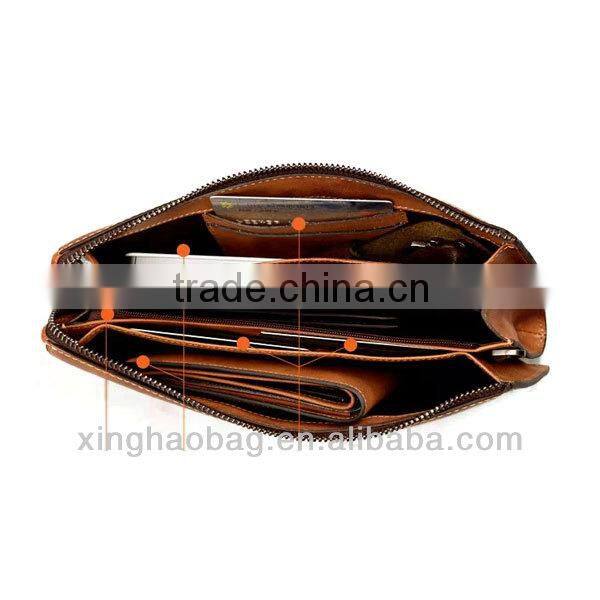 Full grain leather men handbags and purses with wrist