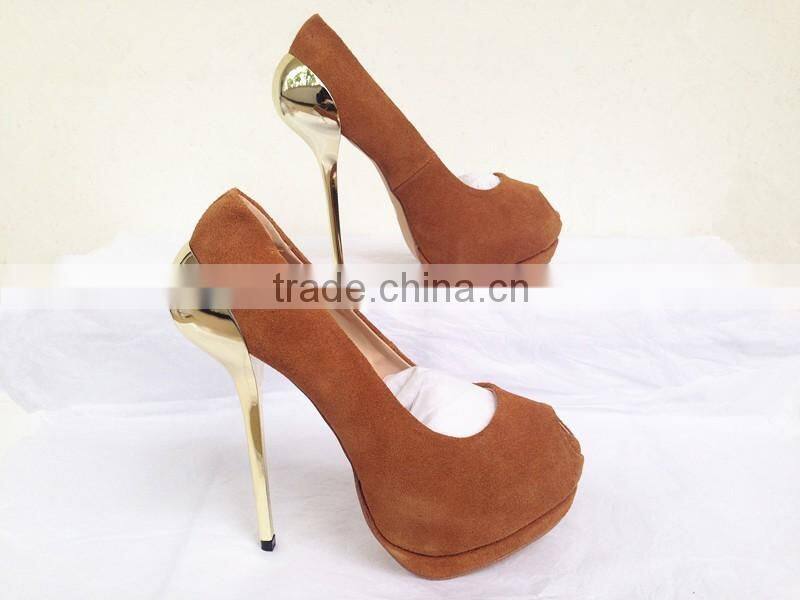 Fashion TV Show Sky High Metal Heel High Platform Peep Toe Dress Shoes Suede Platform Pumps Heels Women