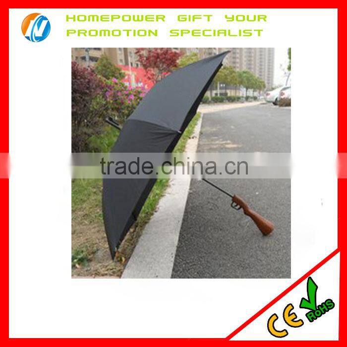 High Quality Straight Umbrella Gun Shape Wooden Handle Gun Umbrella