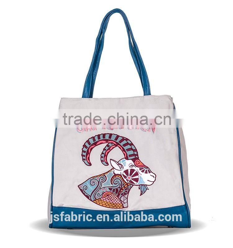 Constellation Series Embroidery And Printed Girl's Cotton Capricorn Tote Bag