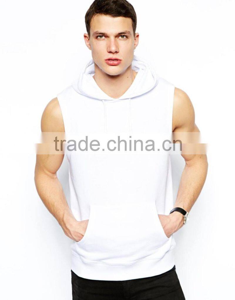 Blank Sleeveless European Style Men's Hoodies, Custom Stringer Hip Hop hoody For Man