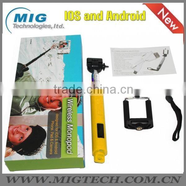 New arrival D09 with mirror monopod selfie stick, monopod with bluetooth shutter button for camera and mobile phone
