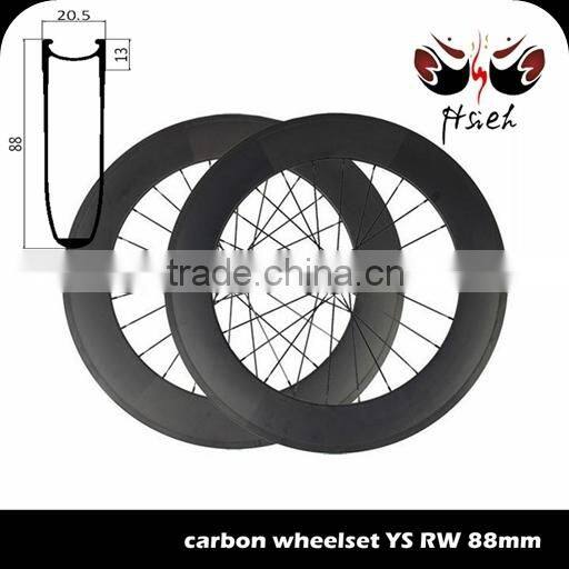 700C 88mm deep carbon track wheelsets high stiffness, clincher carbon track wheelsets for triathlon
