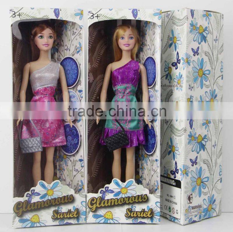 Hot sale pretty dress single doll with handbag and shoes