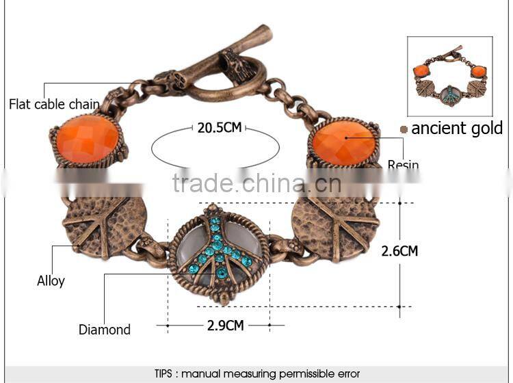 2016 Fashion Indian ethnic ancient gold resin bracelet for women wholesale