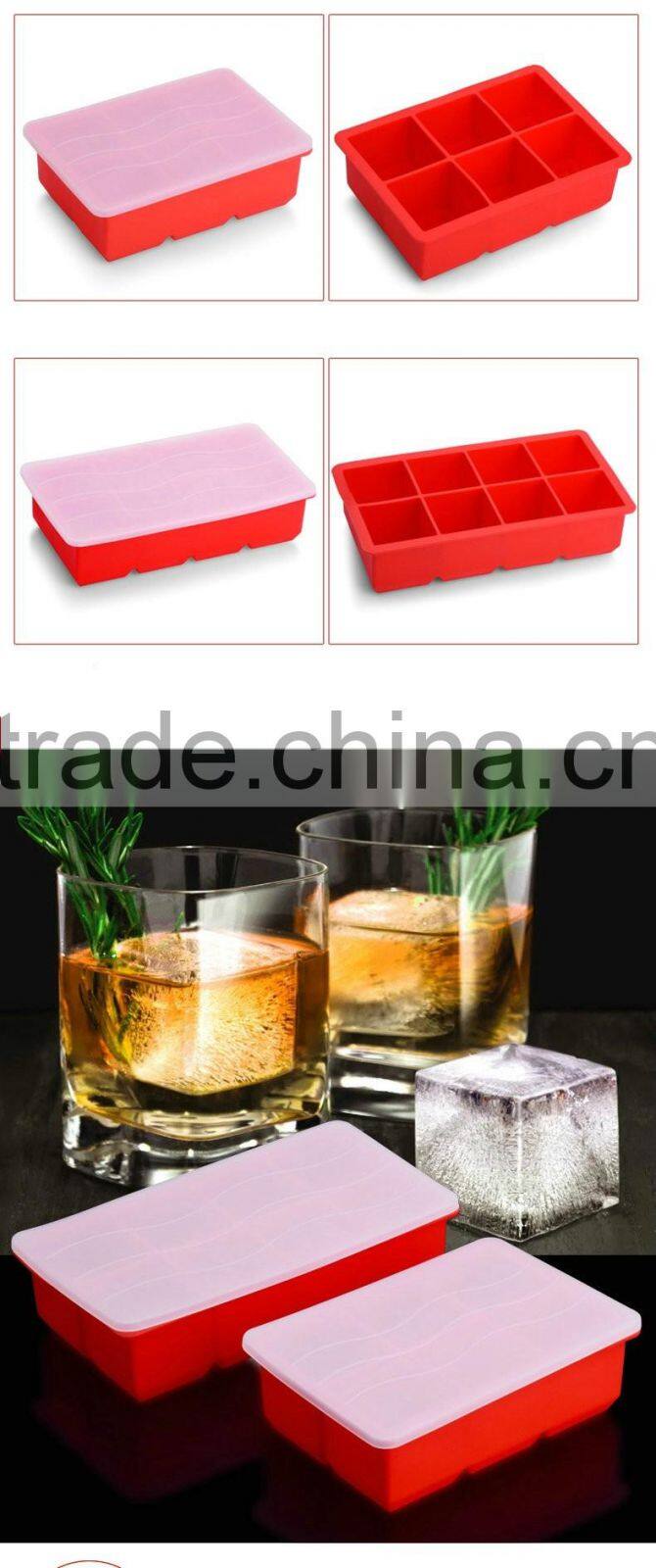 8 Cavity Whiskey King Square Silicone Ice Cube Tray With Lid