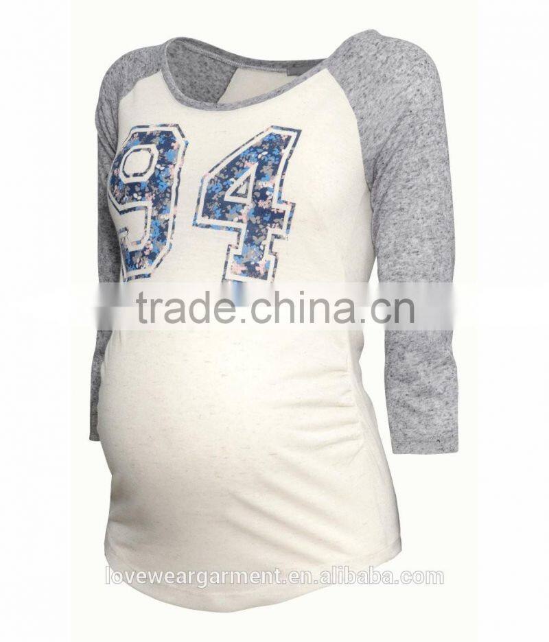 Wholesale cheap long sleeve casual raglan sleeve maternity t-shirt with number print
