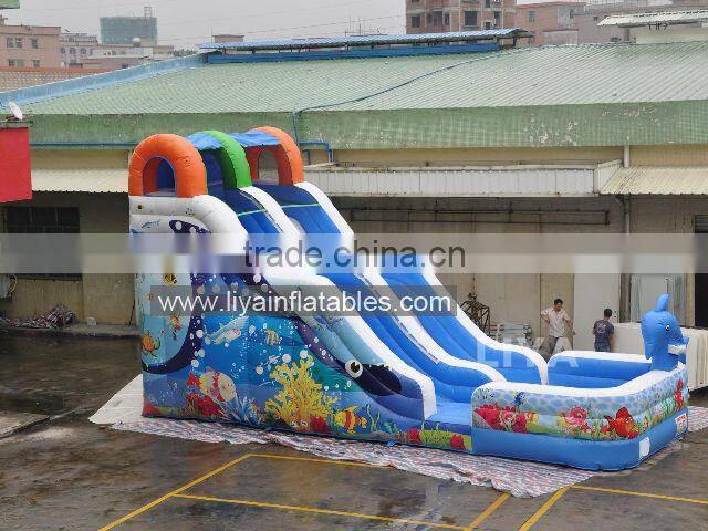 Promotional Giant Inflatable Water Slide,10m Length Water slide with pool