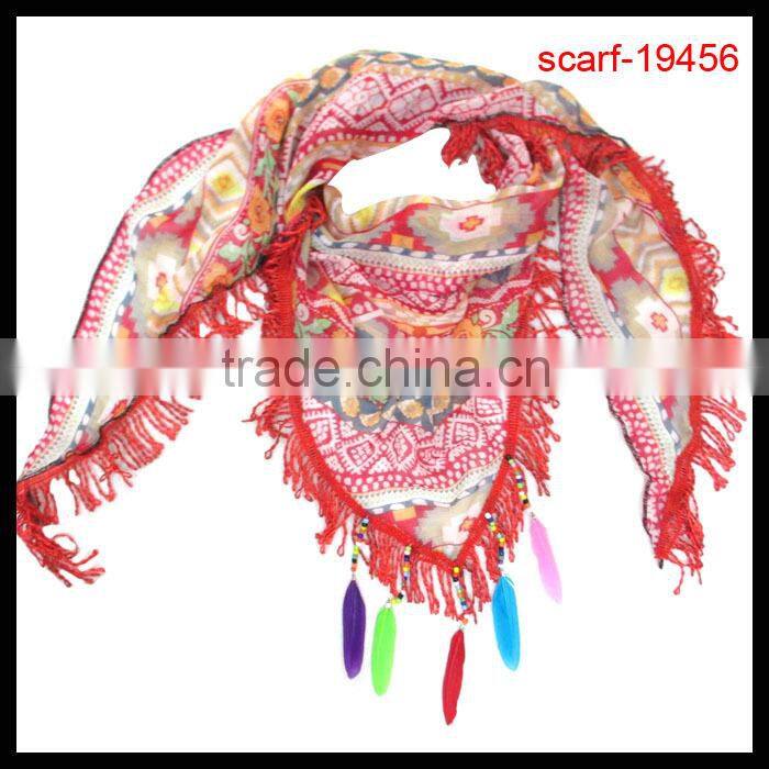 fashion lady polyester chevron triangle scarf tassel