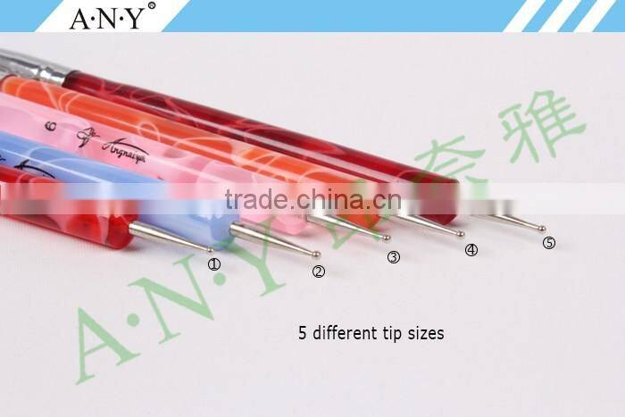 ANY Different Colors Acrylic Handle 5 Piece Two Sides Nail Art Brush Sets