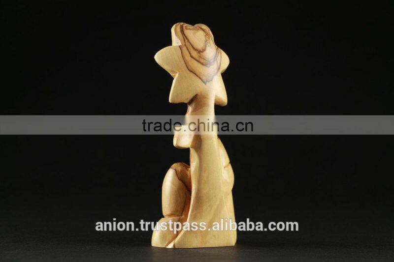Olive Wood Carved Composition of Holy Family With Flower.