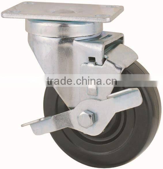 22 Series Double Ball Raceway Structure Top Plate Swivel Black Rubber Caster with Side Brake