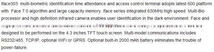1500 face user optional wifi gors TCP/IP 4.3inch TFT color screen face & fingerprint time attendance access controller