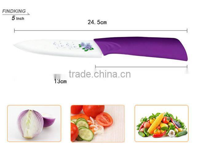 FINDKING 2014 Hot High Quality Flower Painted Zirconia Ceramic Kitchen Knife Set fruit Kit 3" 4" 5'' inch+Covers