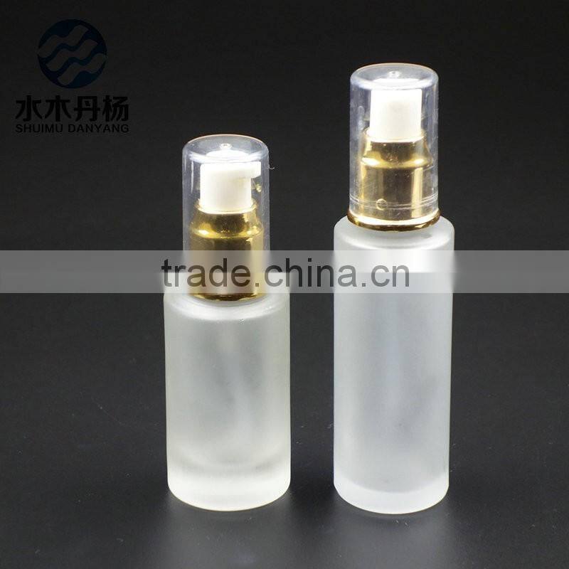 Luxury 100ml frosted airless pump glass bottle lotion glass bottle with pump