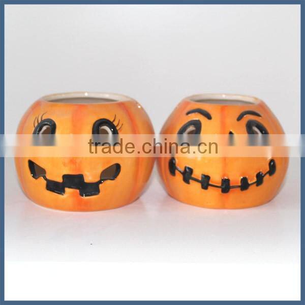 Happy halloween decorative ceramic pumpkin candle jar