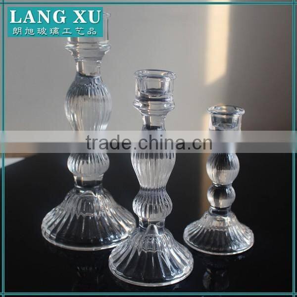 Set of 3 Crystal Taper Tall Glass Candle Holders