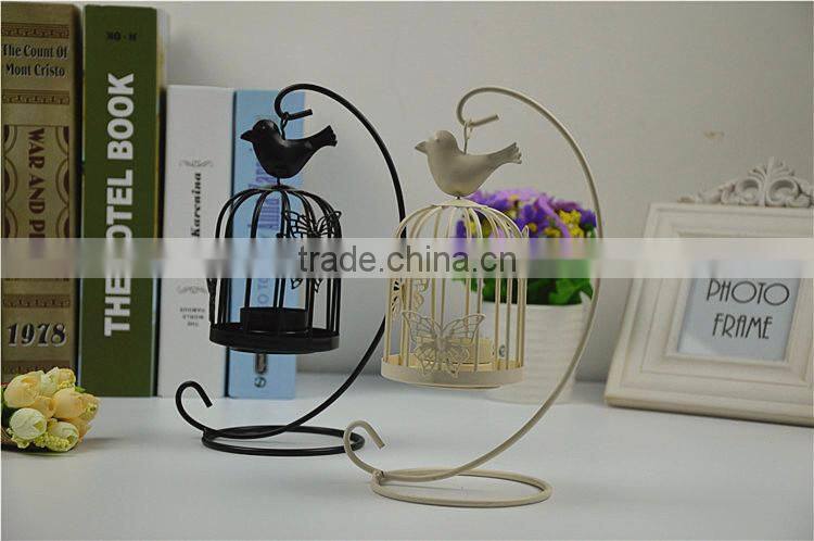 2015 new design retro European-style bird cage metal decorative candle holder with butterfly