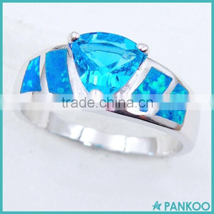 Hot Selling Rhodium Plated 925 Sterling Silver Pave Zircon Wpmen Opal Ring