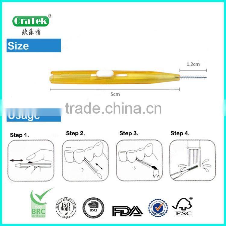 hand push interdental cleaning brush with button