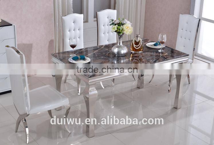 Factory high quality 201 stainless steel furniture modern dining room table set