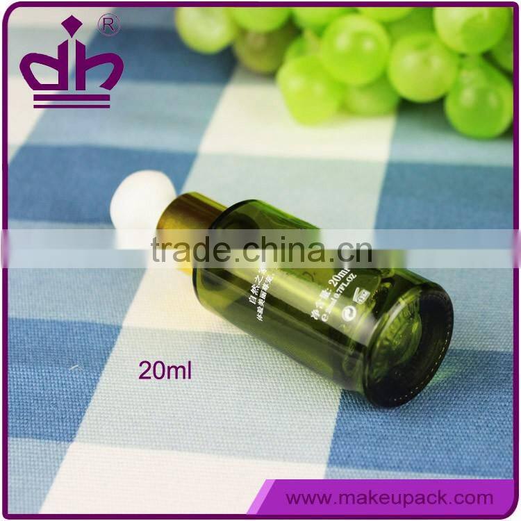Shantou screen printing green glass face serum bottle