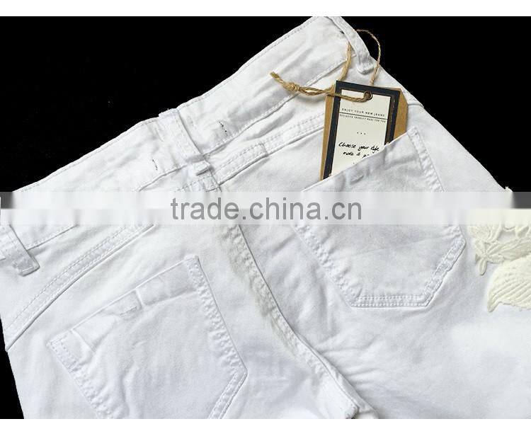 2016 Summer Fashion Women Low Waist Pencil Denim Jean Pants Ladies White Lace Patchwork Fancy Narrow Bottom Skinny Female Jeans