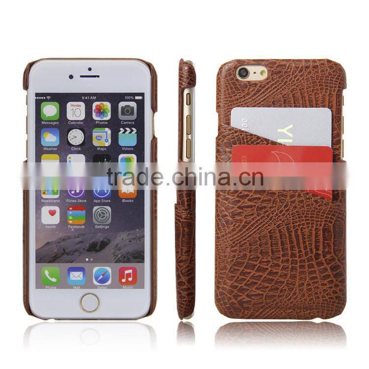 Fashion PU CROCO Mobile Phone Case Cover for iPhone 6 Brown Leather Casing With Two Card Slots