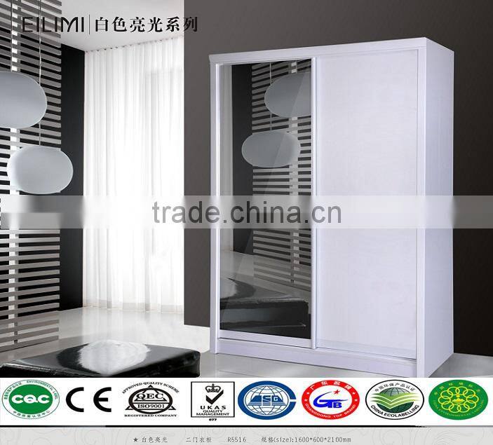 High quality glossy panel material sliding door wardrobe with mirror