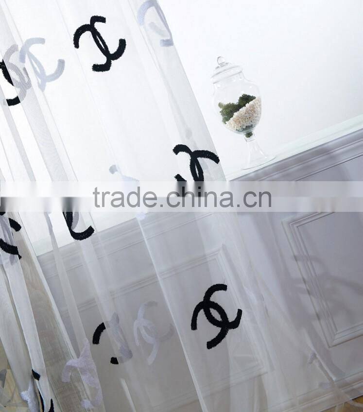 new arrival double 'C" pattern embroidered sheer curtain fabric