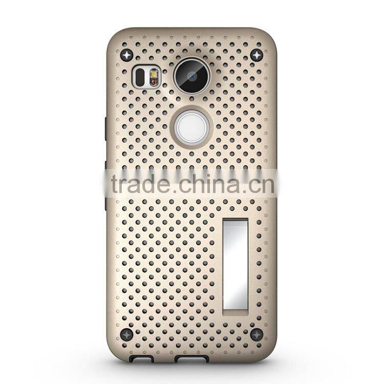Cell Phone Accessories Dual Layer Kickstand Mesh Cover Case for Nexus X5